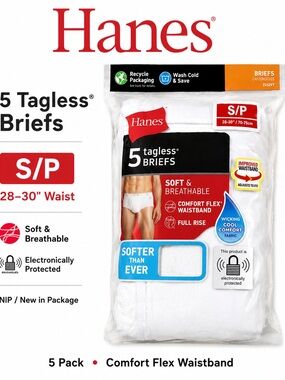 Hanes 5 Pack Tagless Briefs White Size S/P 28-30 NIP
